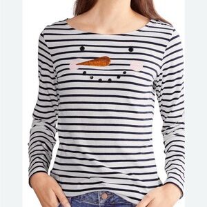 BODEN Breton Christmas Shirt Embellished Snowman Shirt NWT